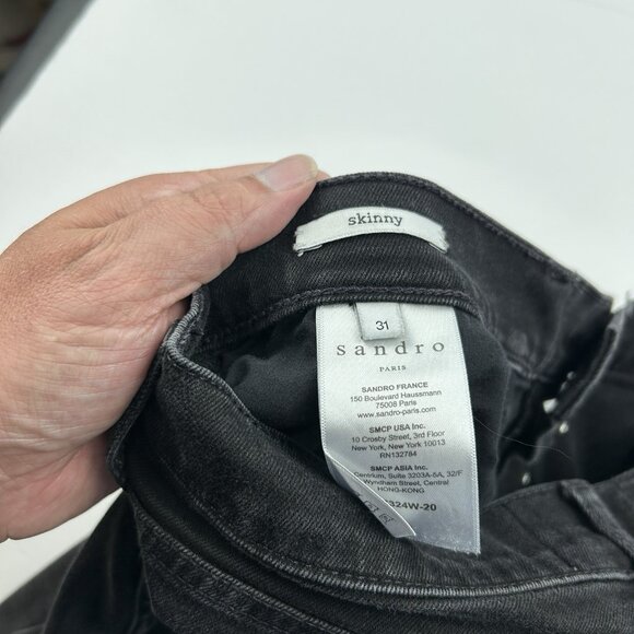 Sandro Paris Womens Jeans Size 31 Dark Wash Skinny Button Fly Black - Picture 12 of 16